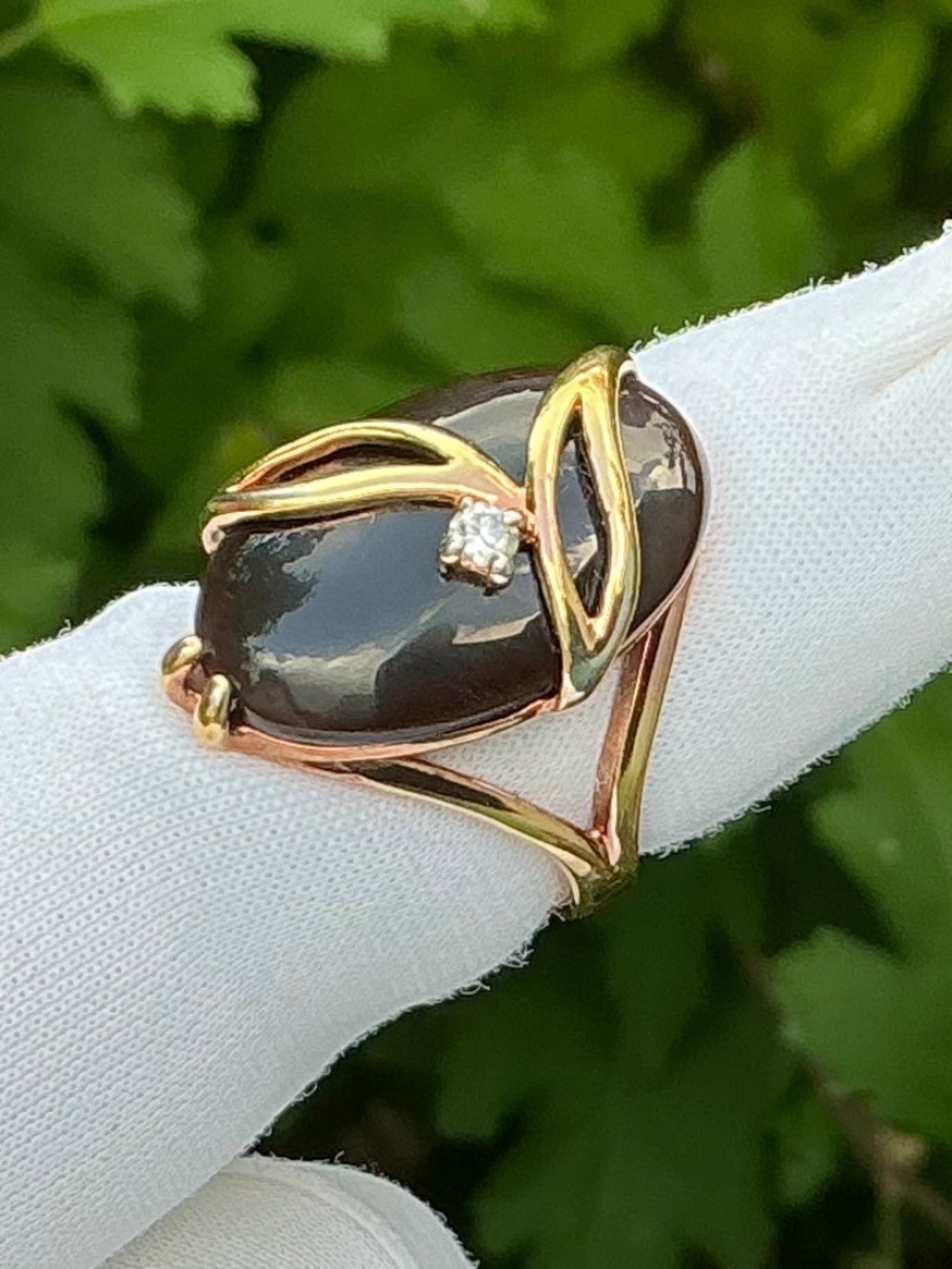 Vintage Seta Oval Black Onyx & Crystal Gold Plated Statement Ring Size 6